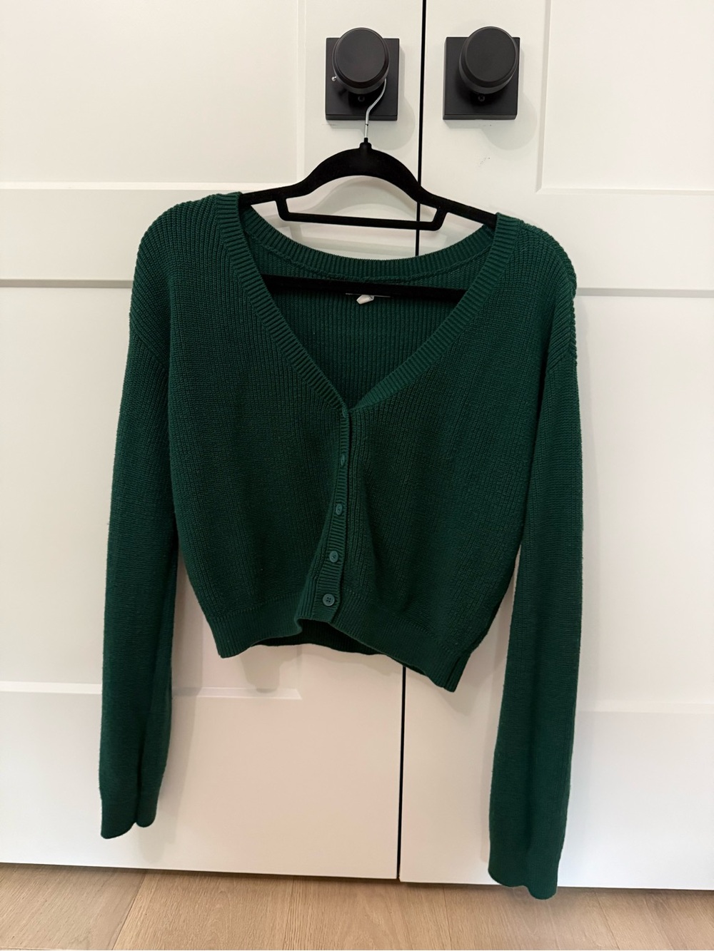 Dark Green V-Neck Button Front Women's Sweater